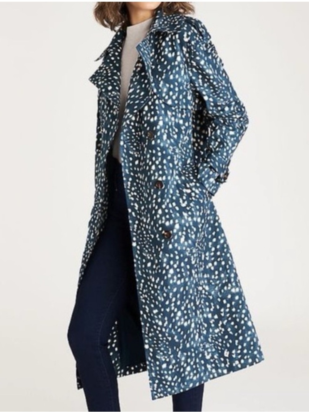 Spotted Navy Trench Coat - Ann Taylor